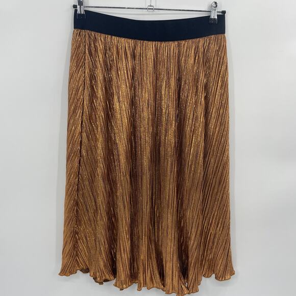 New LULAROE Copper Metallic Skirt Size L Crinkle Pleated Swing Knee Length - Picture 1 of 7